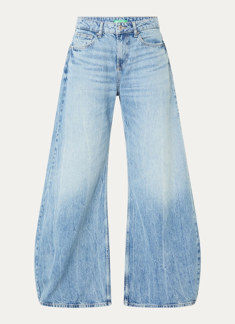 Benetton Dames Mid waist wide fit jeans met steekzakken in de kleur Lichtblauw