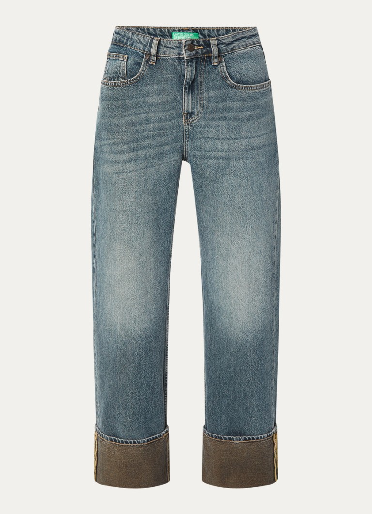 Benetton Dames Mid waist straight fit jeans met medium wassing in de kleur Indigo