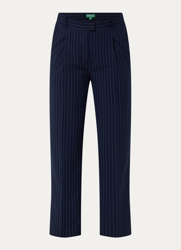 Benetton Dames High waist cropped tapered fit pantalon met krijtstreep in de kleur Donkerblauw