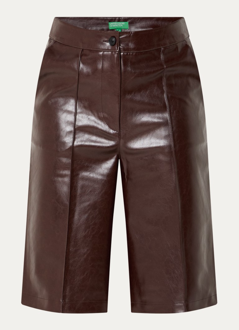 Benetton Dames High waist straight fit korte broek van imitatieleer in de kleur Roodbruin