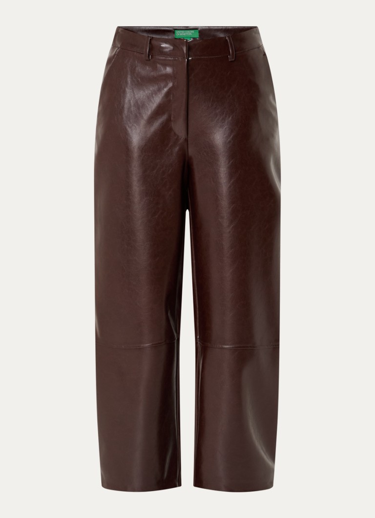 Benetton Dames High waist cropped tapered fit broek van imitatieleer in de kleur Chocoladebruin