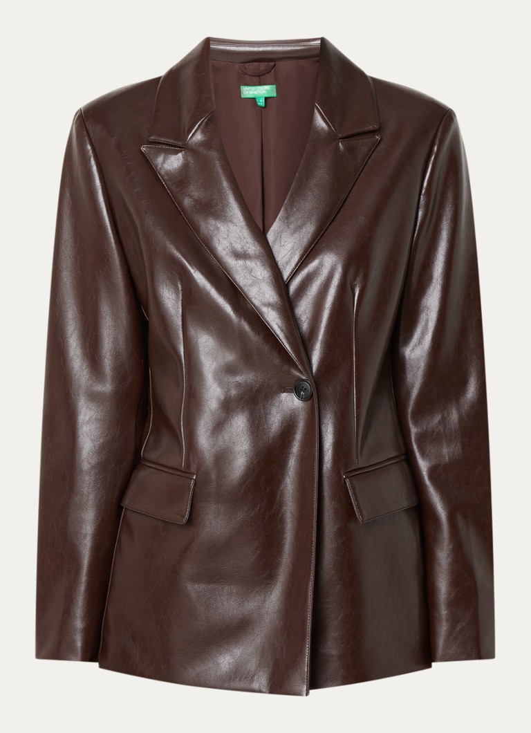 Benetton Dames Blazer van imitatieleer met opgestikte zakken in de kleur Donkerbruin