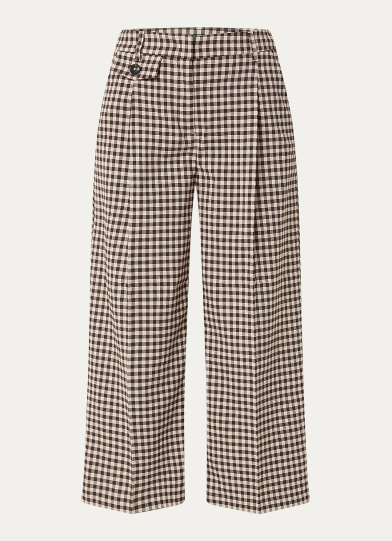 Benetton Dames Mid waist wide fit broek met ruitdessin in de kleur Donkerbruin