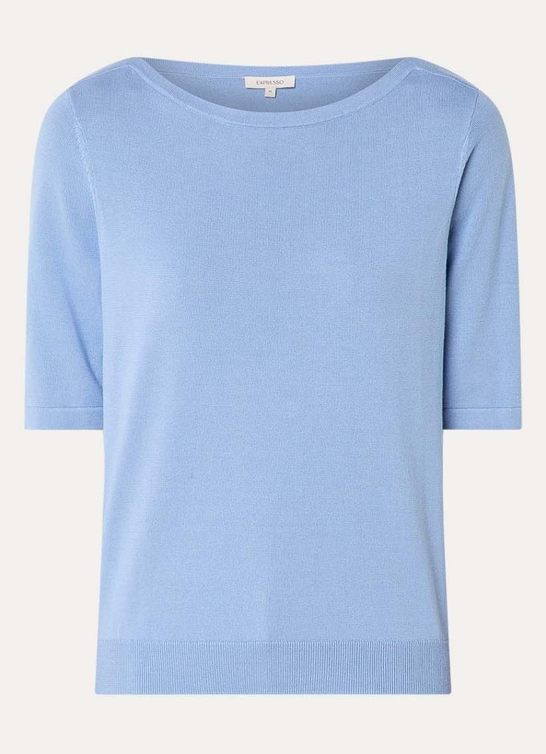 Expresso Dames Fijngebreide top met boothals in de kleur Lichtblauw