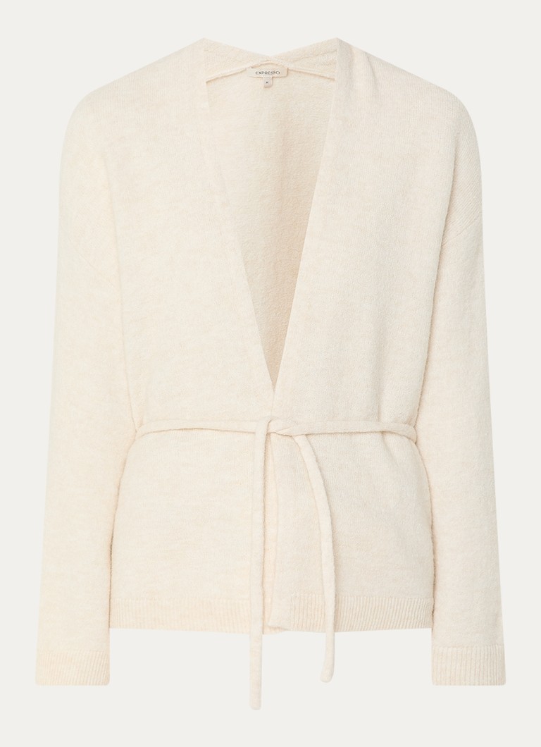 Expresso Dames Fijngebreid vest in alpaca wolblend met strikceintuur in de kleur Beige