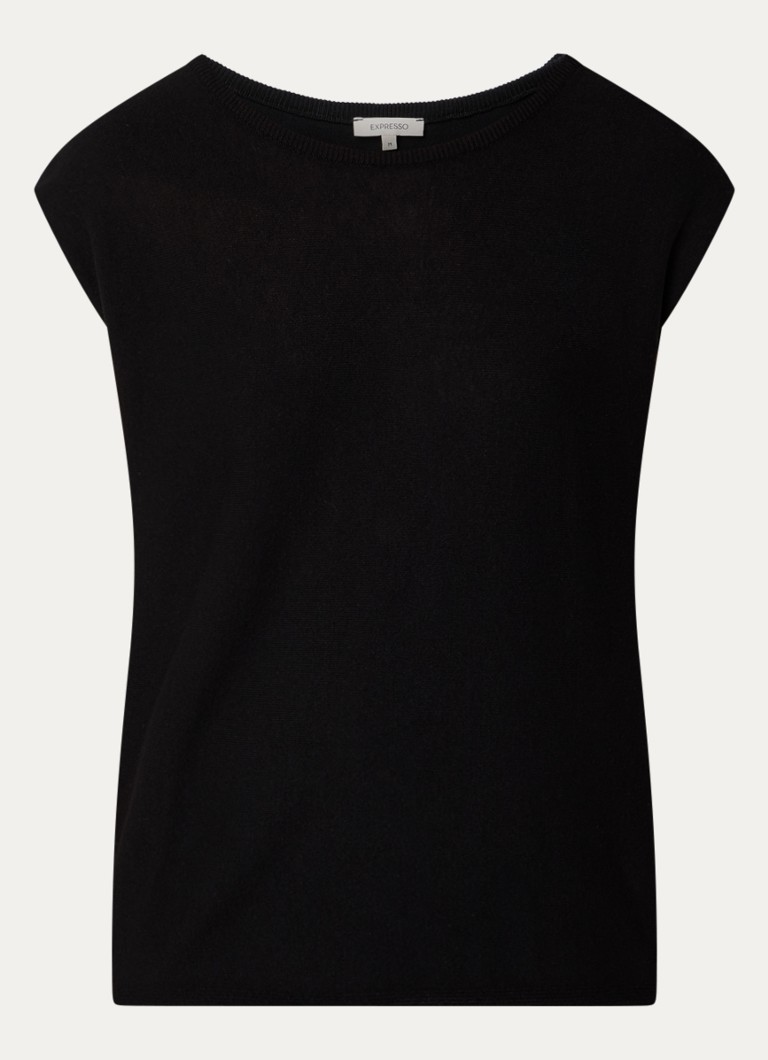 Expresso Dames Fijngebreide spencer met boothals in de kleur Zwart