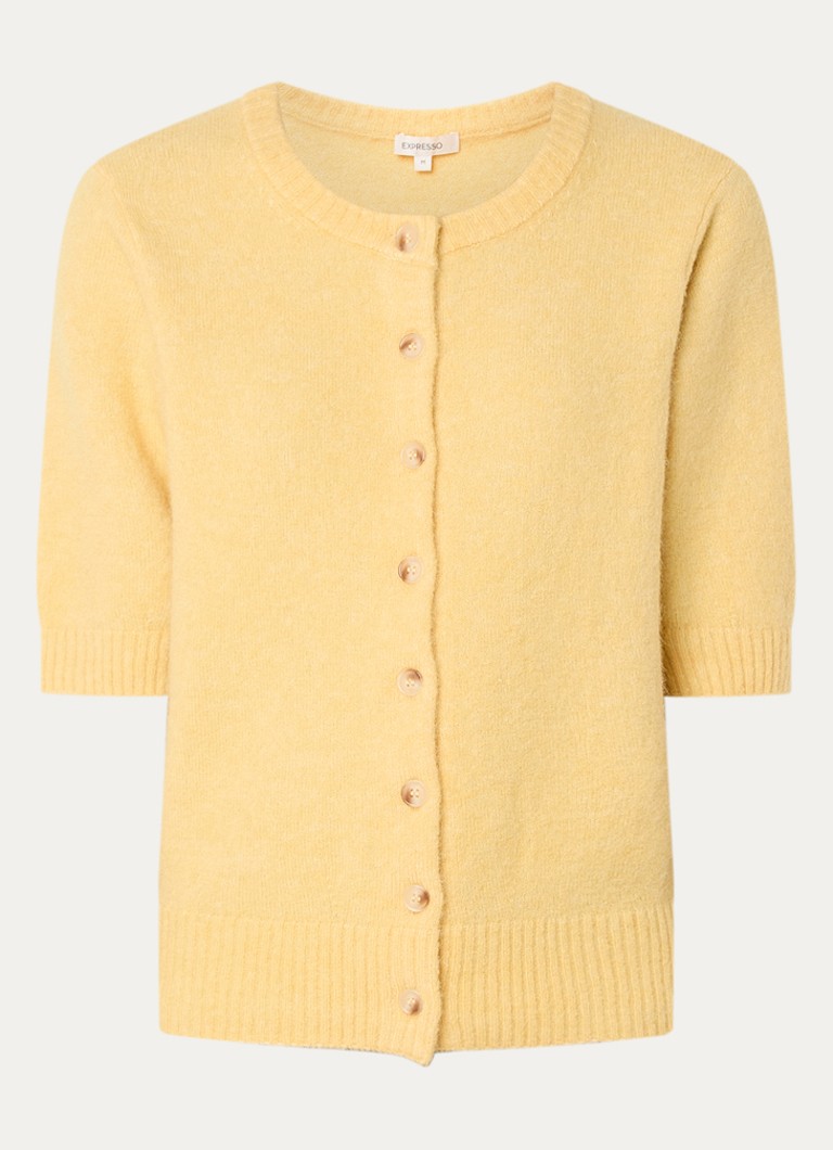 Expresso Dames Fijngebreid vest in wolblend met ronde hals in de kleur Geel