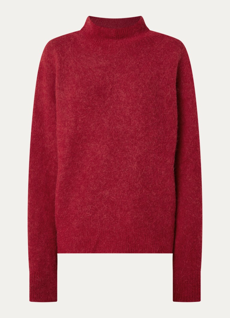 Expresso Dames Fijngebreide trui in alpaca wolblend met opstaande kraag in de kleur Rood