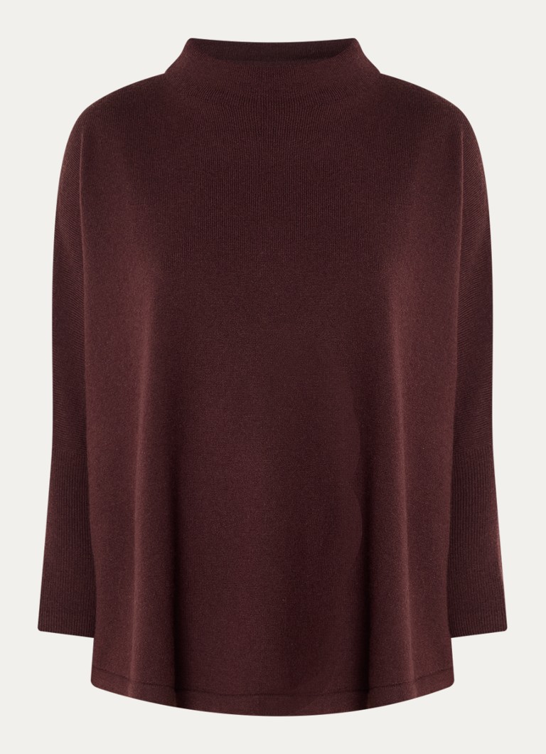 Expresso Dames Fijngebreide trui in wolblend met opstaande kraag in de kleur Donkerbruin