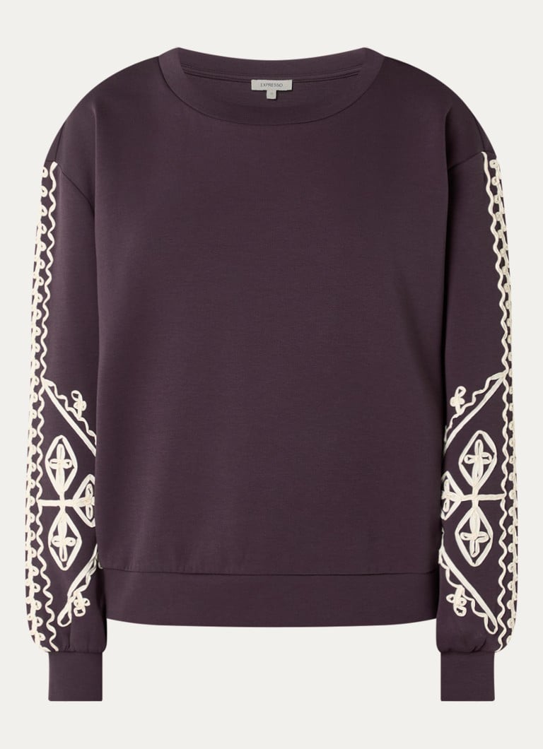 Expresso Dames Sweater met borduring in de kleur Aubergine