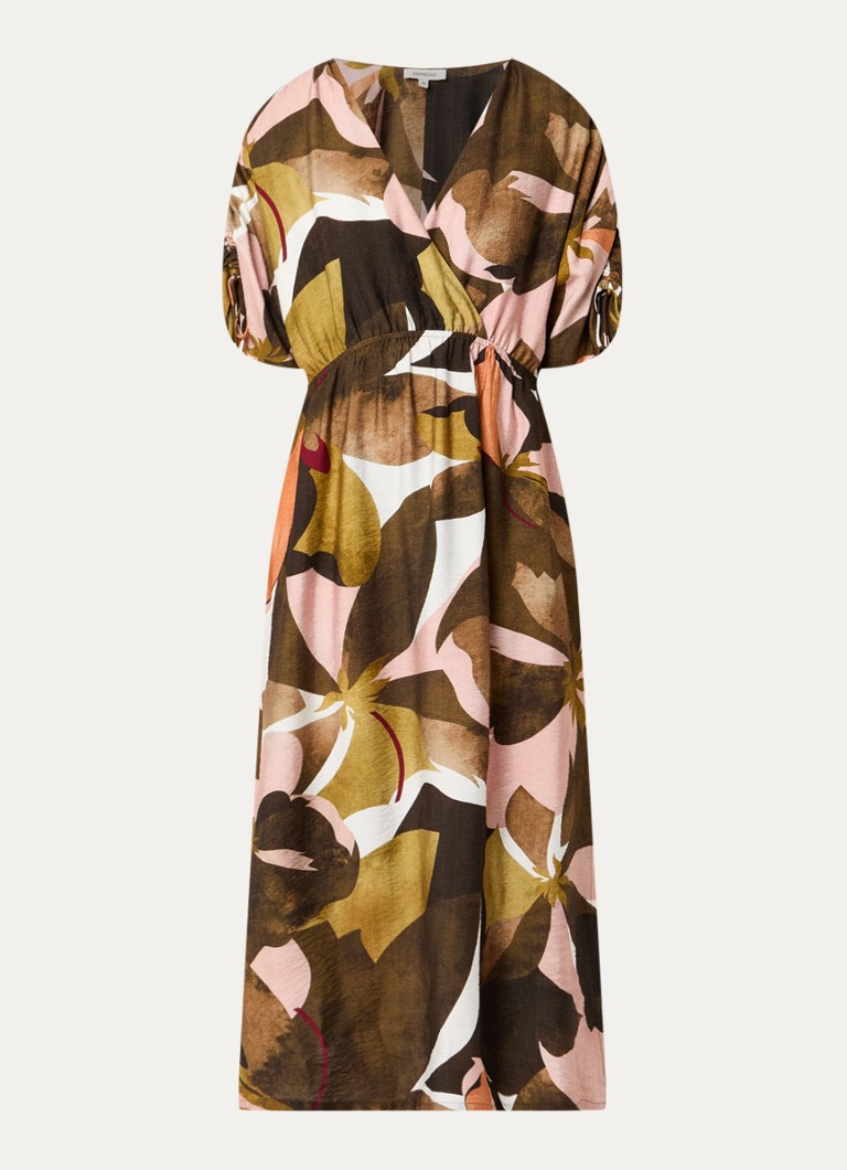 Expresso Dames Maxi tuniekjurk met grafisch bloemdessin in de kleur Roestbruin