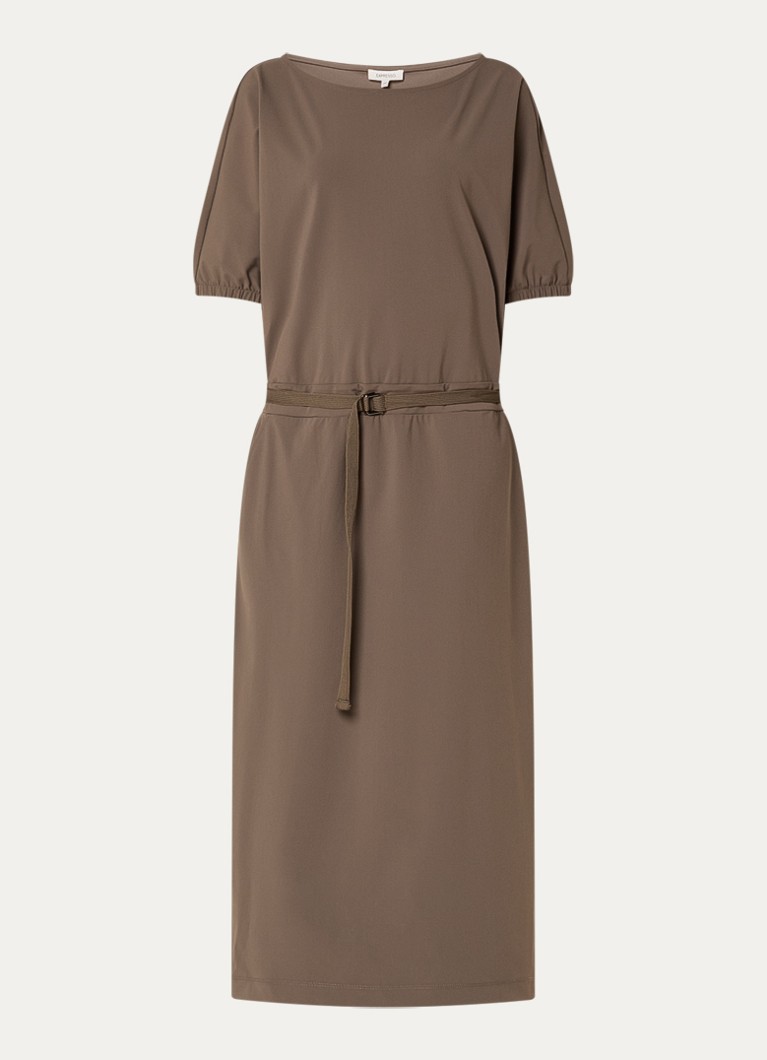 Expresso Dames Midi jurk met ceintuur en steekzakken in de kleur Zand