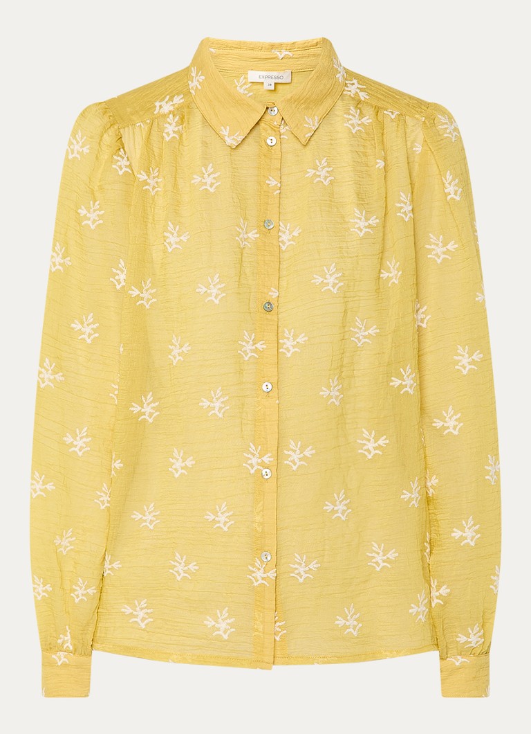 Expresso Dames Semi-transparante blouse met borduring in de kleur Geel