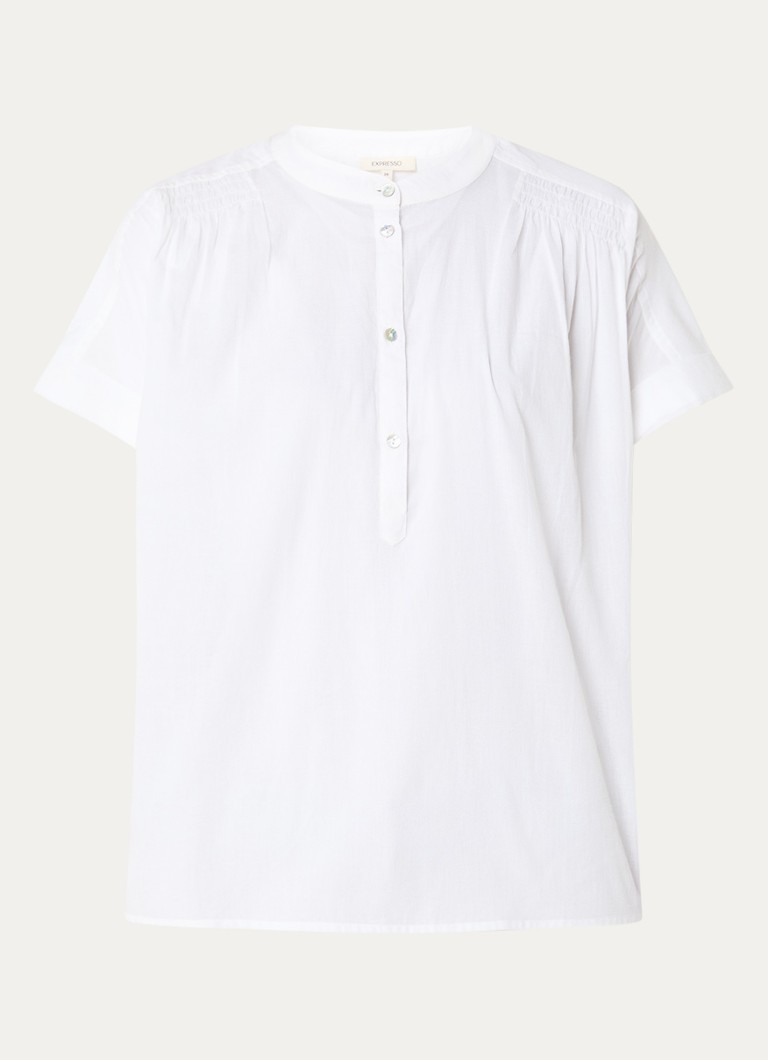 Expresso Dames Blouse met smockwerk in de kleur Wit