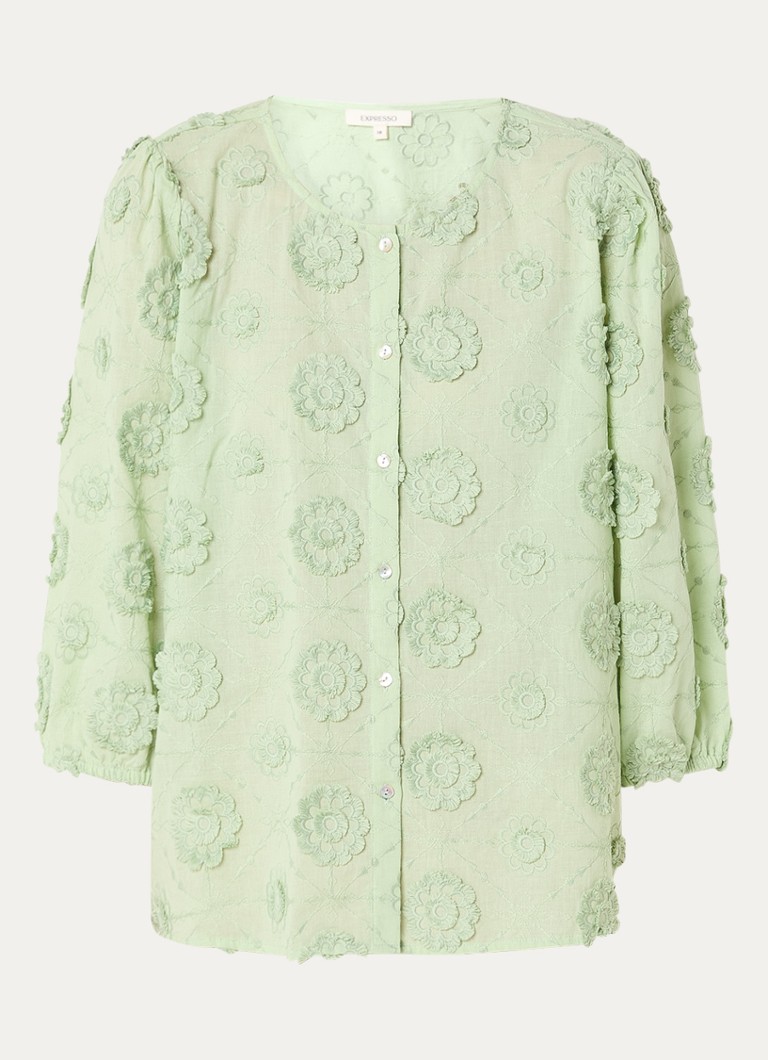 Expresso Dames Blouse met borduring en ballonmouw in de kleur Lichtgroen