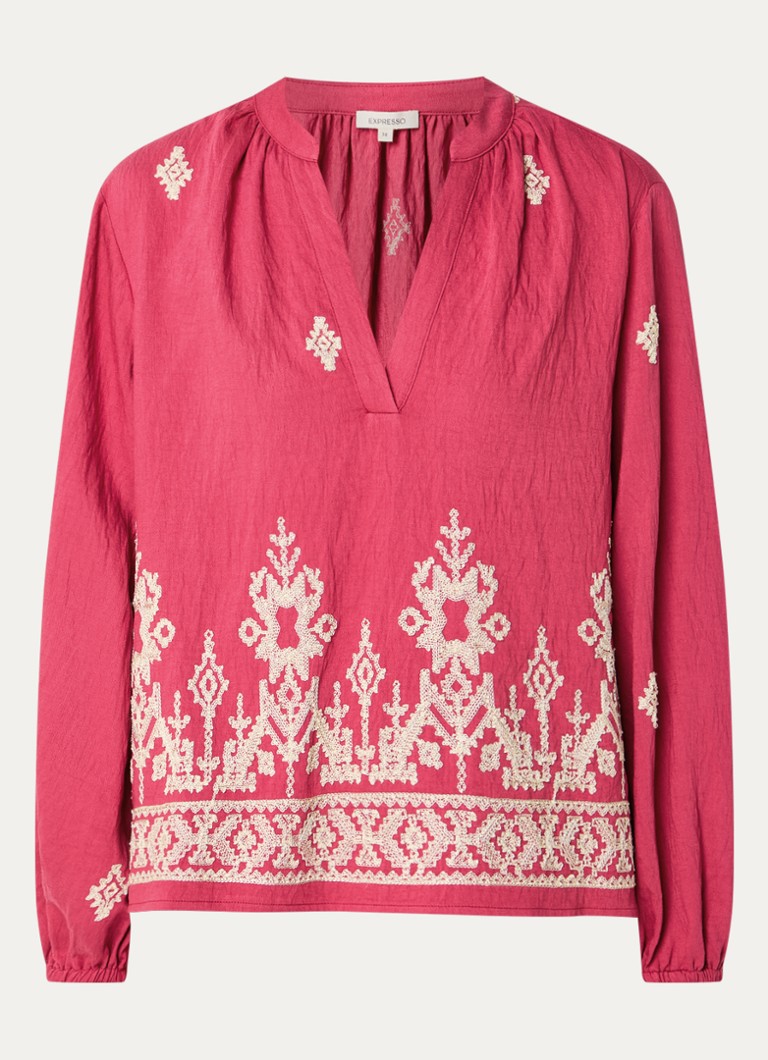 Expresso Dames Tuniek met borduring en pofmouw in de kleur Kersenrood