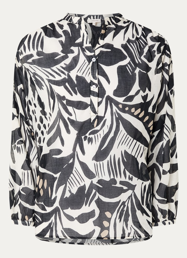 Expresso Dames Semi-transparante blouse met print in de kleur Zwart