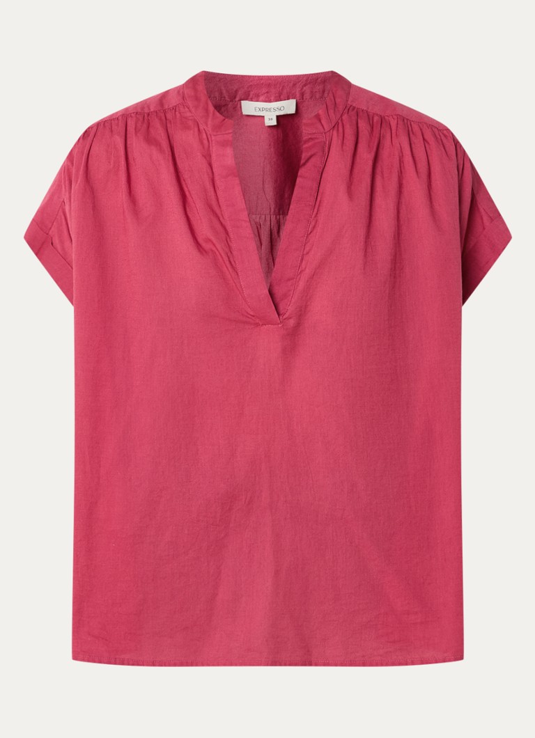 Expresso Dames Tuniek met V-hals en plooidetail in de kleur Kersenrood