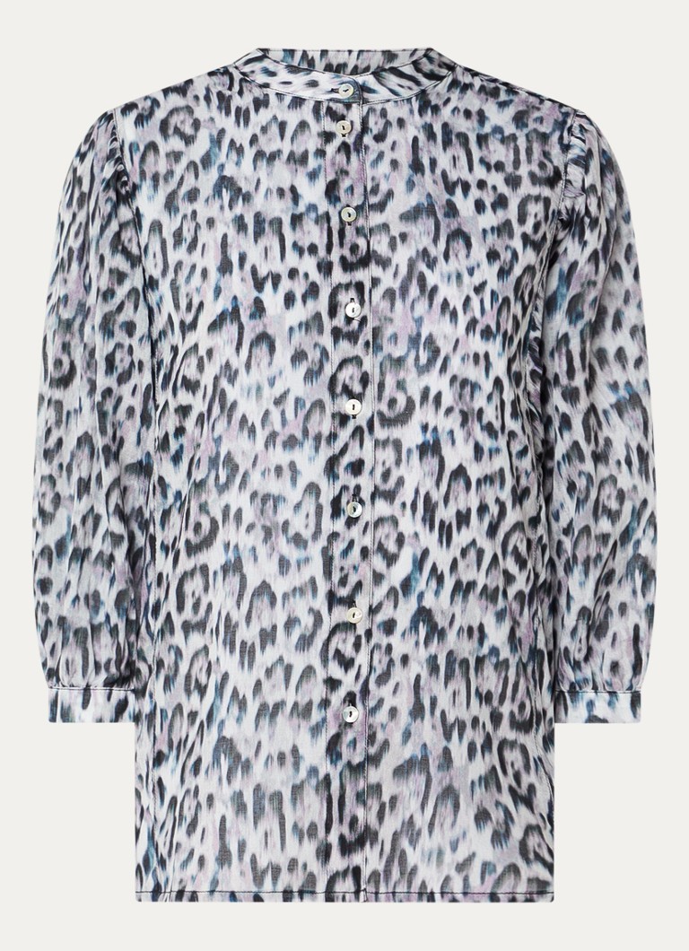 Expresso Dames Blouse met panterprint en pofmouw in de kleur Lichtblauw