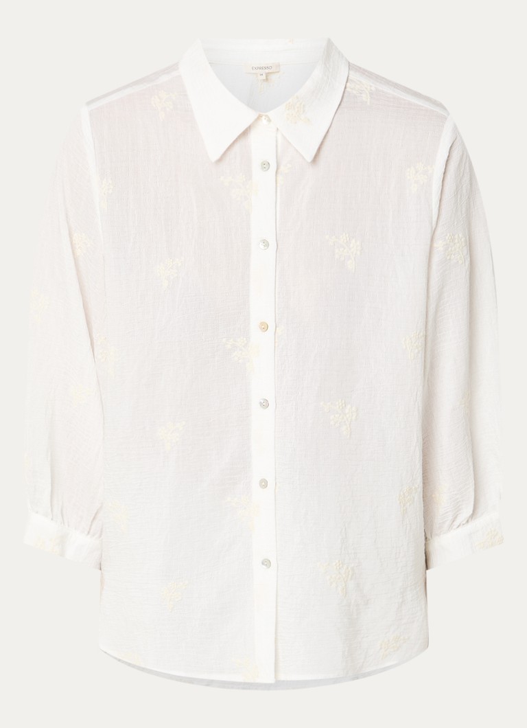 Expresso Dames Blouse met bloemborduring en pofmouw in de kleur Gebroken wit