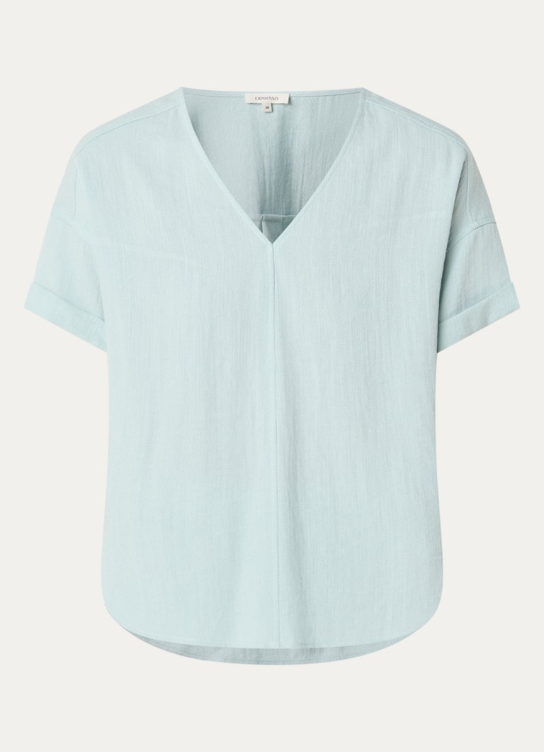 Expresso Dames Top in linnenblend met vlindermouw in de kleur Mint