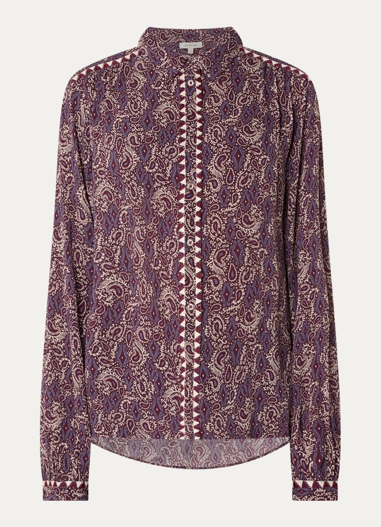 Expresso Dames Blouse met print en ballonmouw in de kleur Aubergine