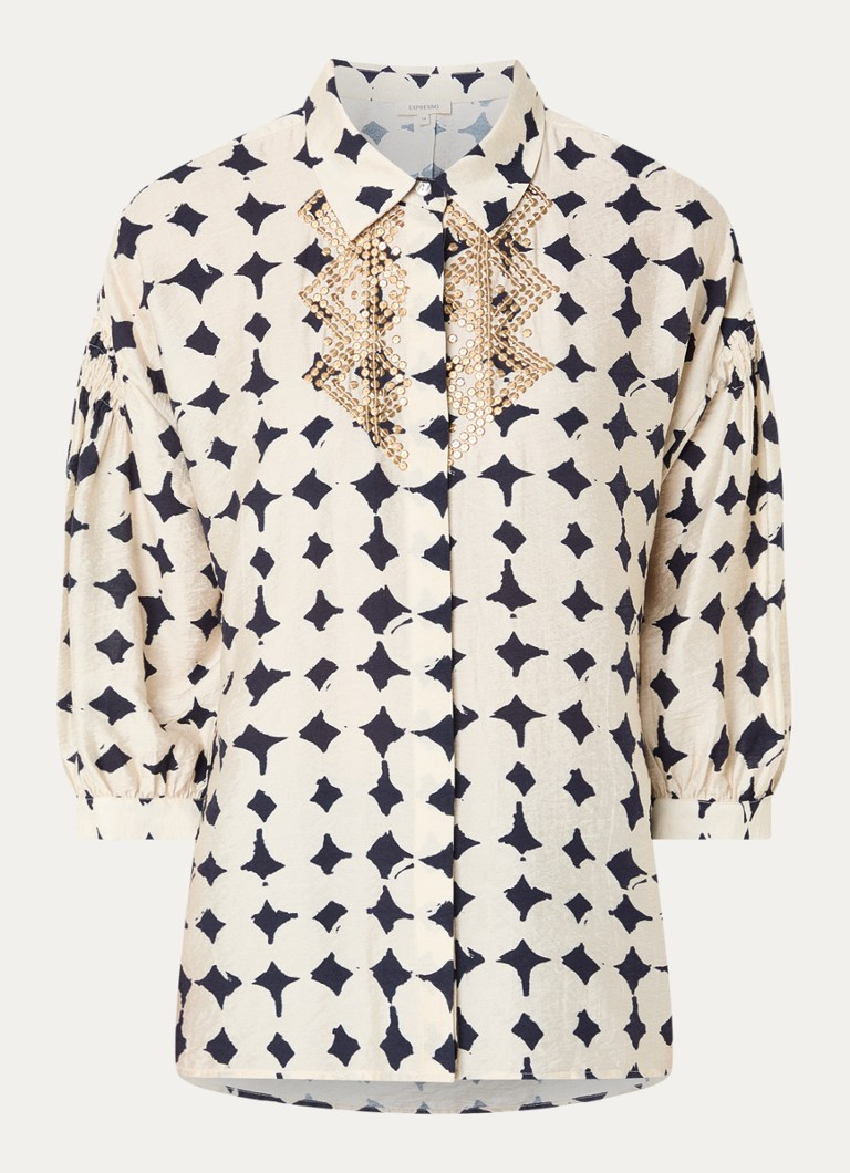 Expresso Dames Blouse met pailletten en print in de kleur Ivoor