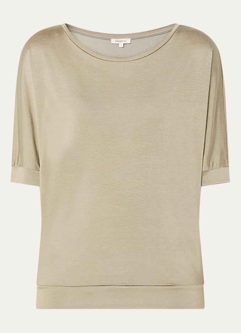 Expresso Dames Top van satijn met boothals in de kleur Mosgroen