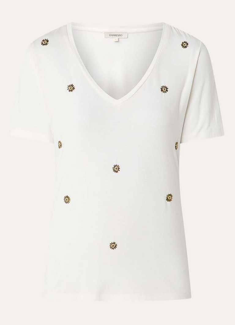 Expresso Dames T-shirt met bloemborduring in de kleur Ivoor