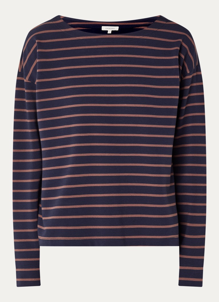 Expresso Dames Longsleeve met streepprint in de kleur Donkerblauw