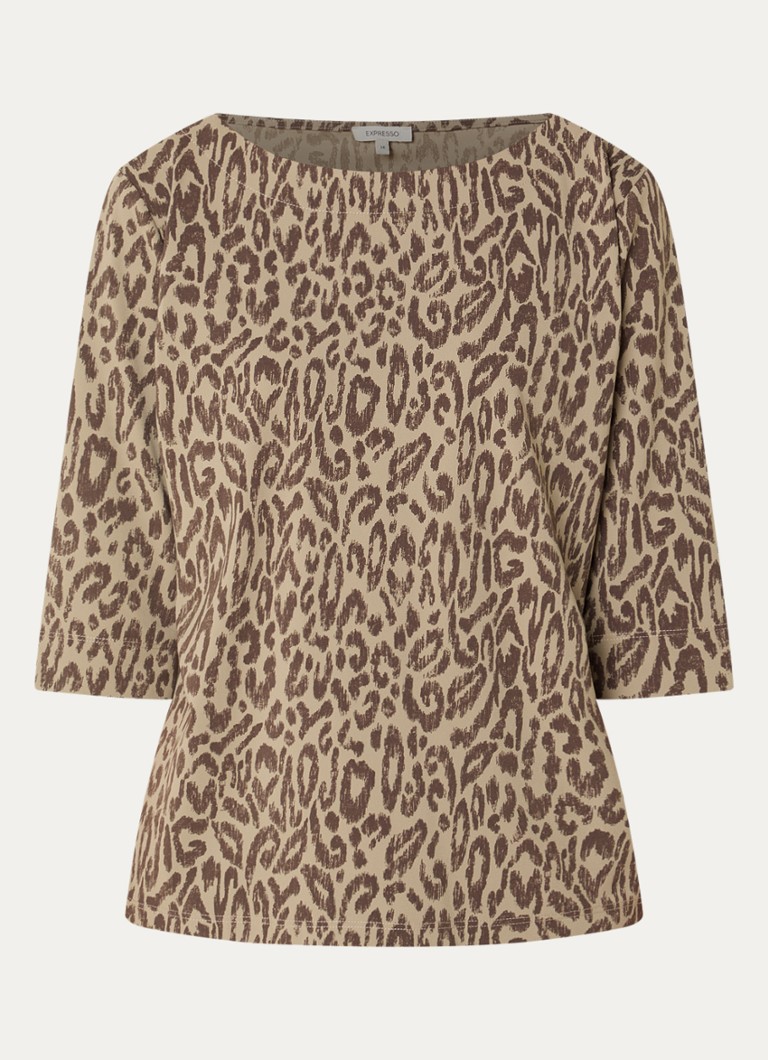 Expresso Dames T-shirt met panterprint in de kleur Khaki