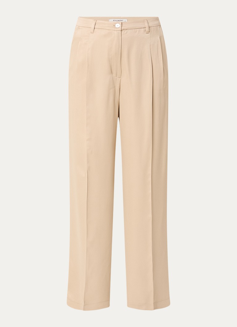 Beaumont Dames James high waist wide fit pantalon van satijn met steekzakken in de kleur Beige, maat: 44