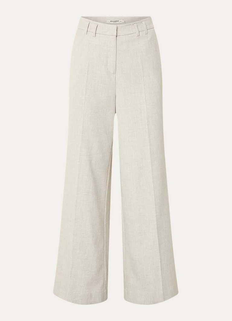 Beaumont Dames Doug high waist wide fit pantalon met gemêleerd dessin in de kleur Beige, maat: 34