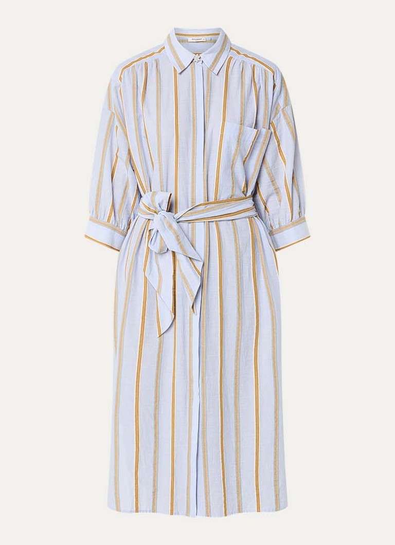 Beaumont Dames India midi blousejurk met streepprint en strikceintuur in de kleur Blauwgrijs, maat: 34