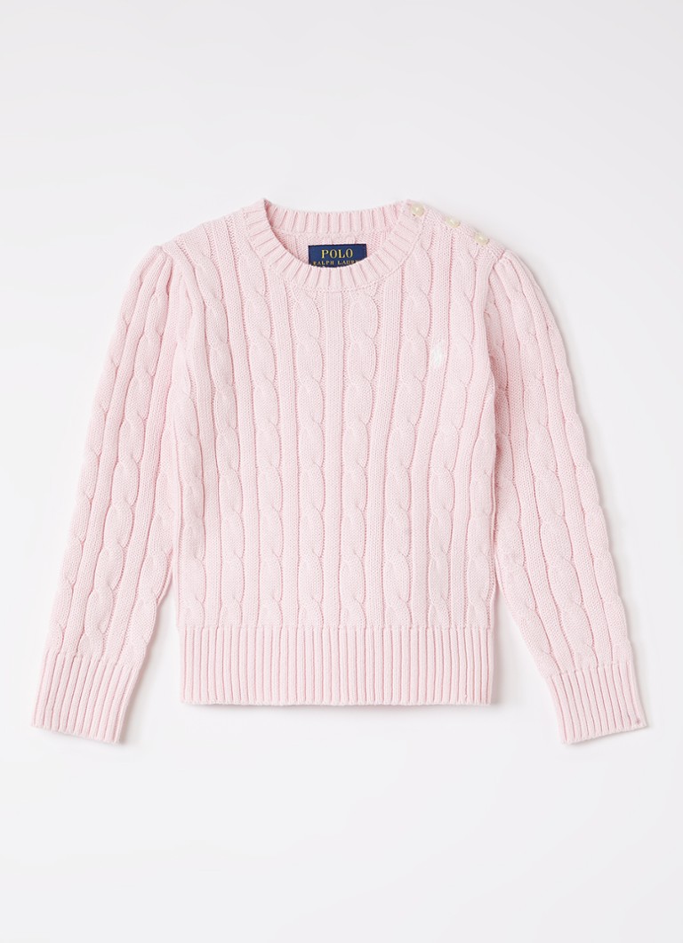 Ralph Lauren Meisjes Kabelgebreide pullover met logoborduring in de kleur Roze, maat: 3J=98
