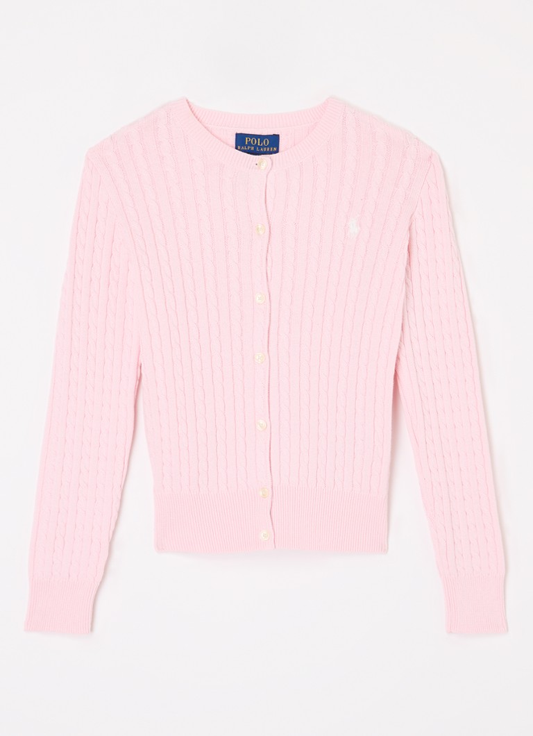 Ralph Lauren Meisjes Kabelgebreid vest met logoborduring in de kleur Lichtroze, maat: 140