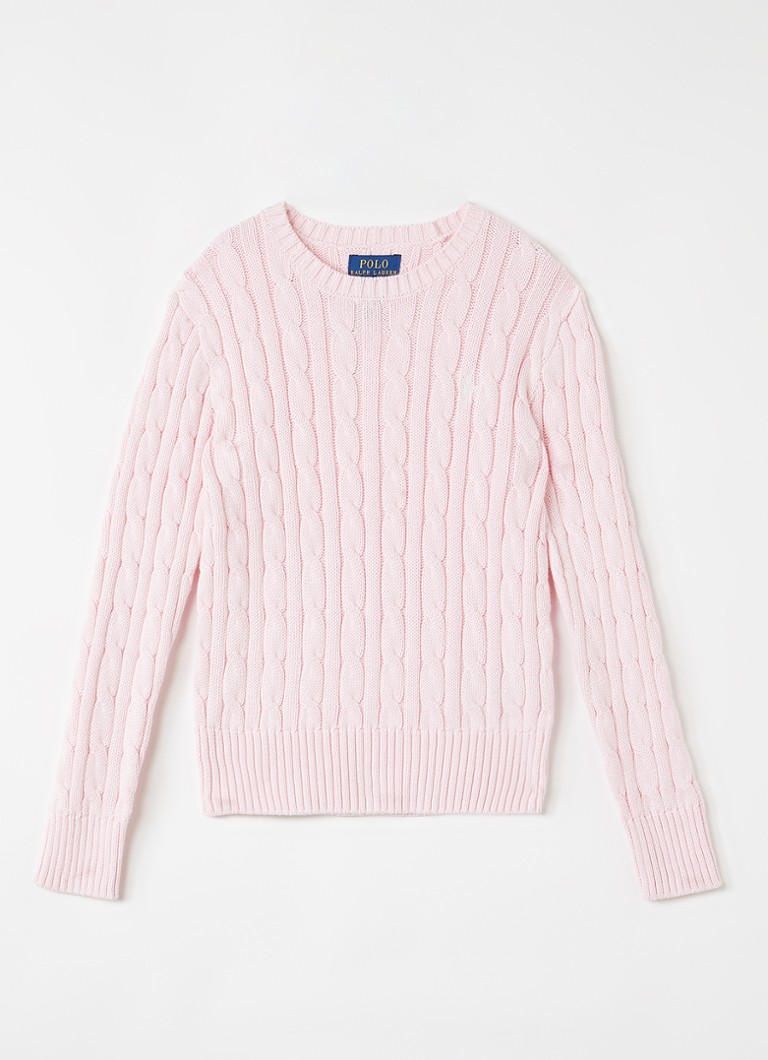 Ralph Lauren Meisjes Kabelgebreide trui met logoborduring in de kleur Roze, maat: L=152