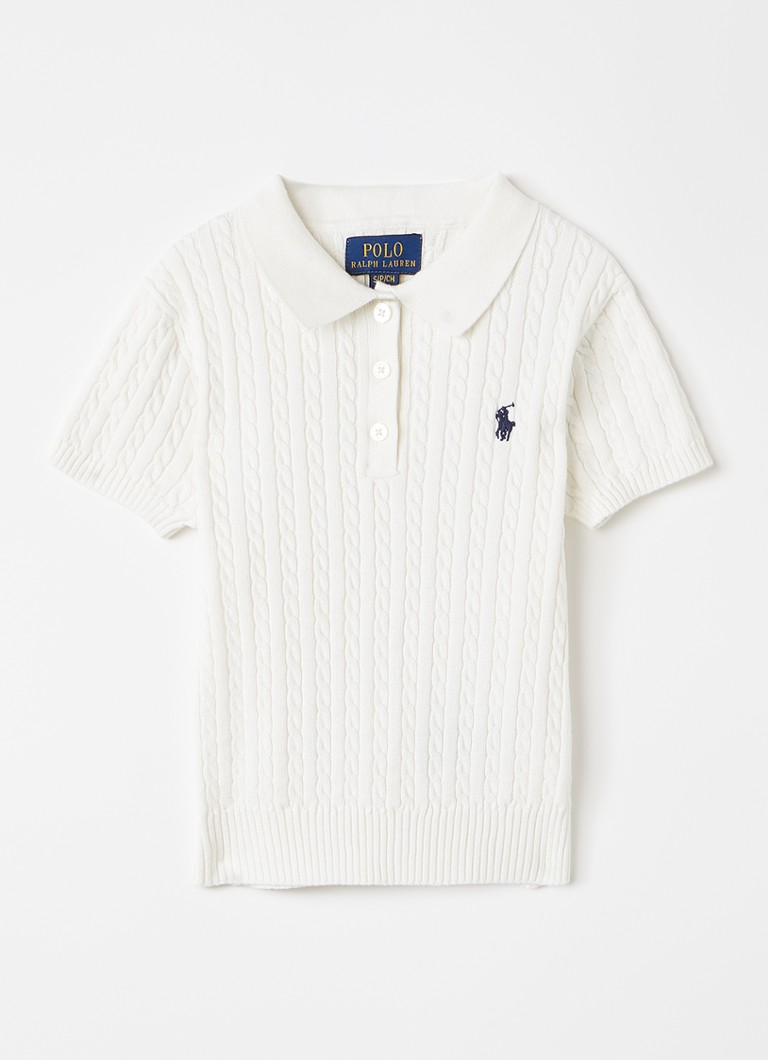 Ralph Lauren Meisjes Grofgebreide trui met polokraag en logo in de kleur Gebroken wit, maat: M=140