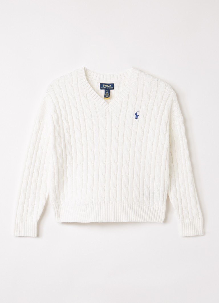 Ralph Lauren Meisjes Kabelgebreide trui met logoborduring in de kleur Wit, maat: S=128