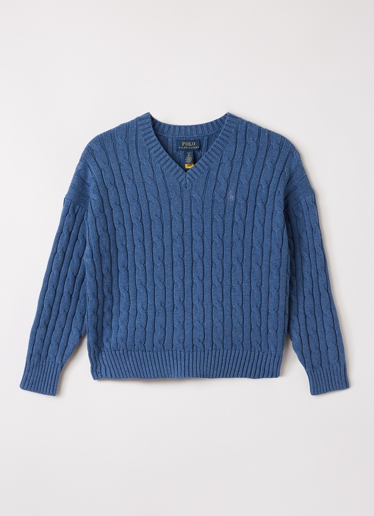 Ralph Lauren Meisjes Kabelgebreide trui met logoborduring in de kleur Blauw, maat: S=128