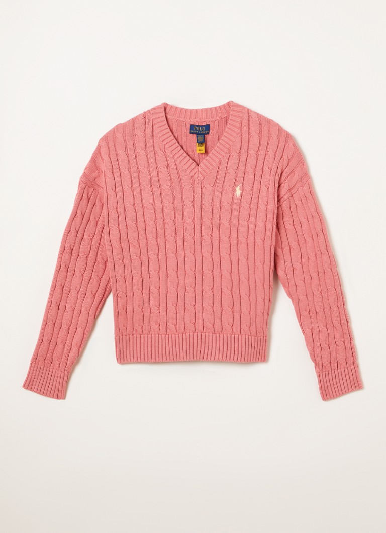 Ralph Lauren Meisjes Kabelgebreide trui met logo in de kleur Roze, maat: M=140