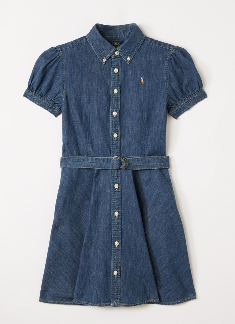 Ralph Lauren Meisjes Blousejurk van denim met logo in de kleur Indigo, maat: 16J=164