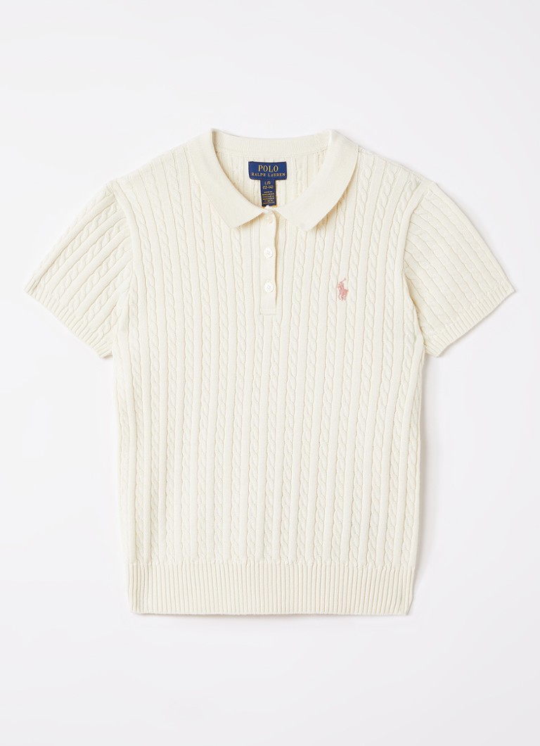 Ralph Lauren Meisjes Kabelgebreide trui met logoborduring in de kleur Gebroken wit, maat: L=152