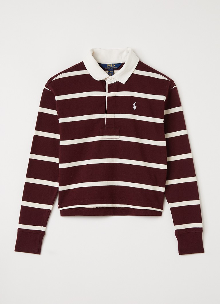 Ralph Lauren Meisjes Polo met streepprint in de kleur Bordeauxrood, maat: S=128