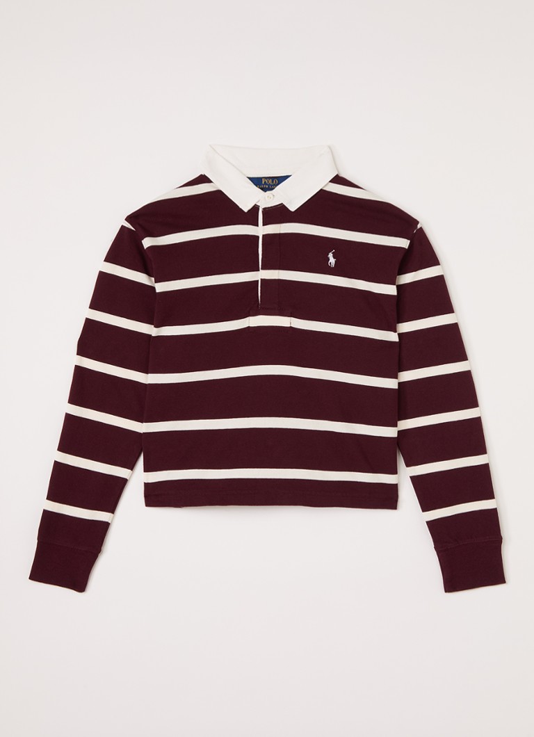 Ralph Lauren Meisjes Polo met streepprint in de kleur Bordeauxrood, maat: S=128