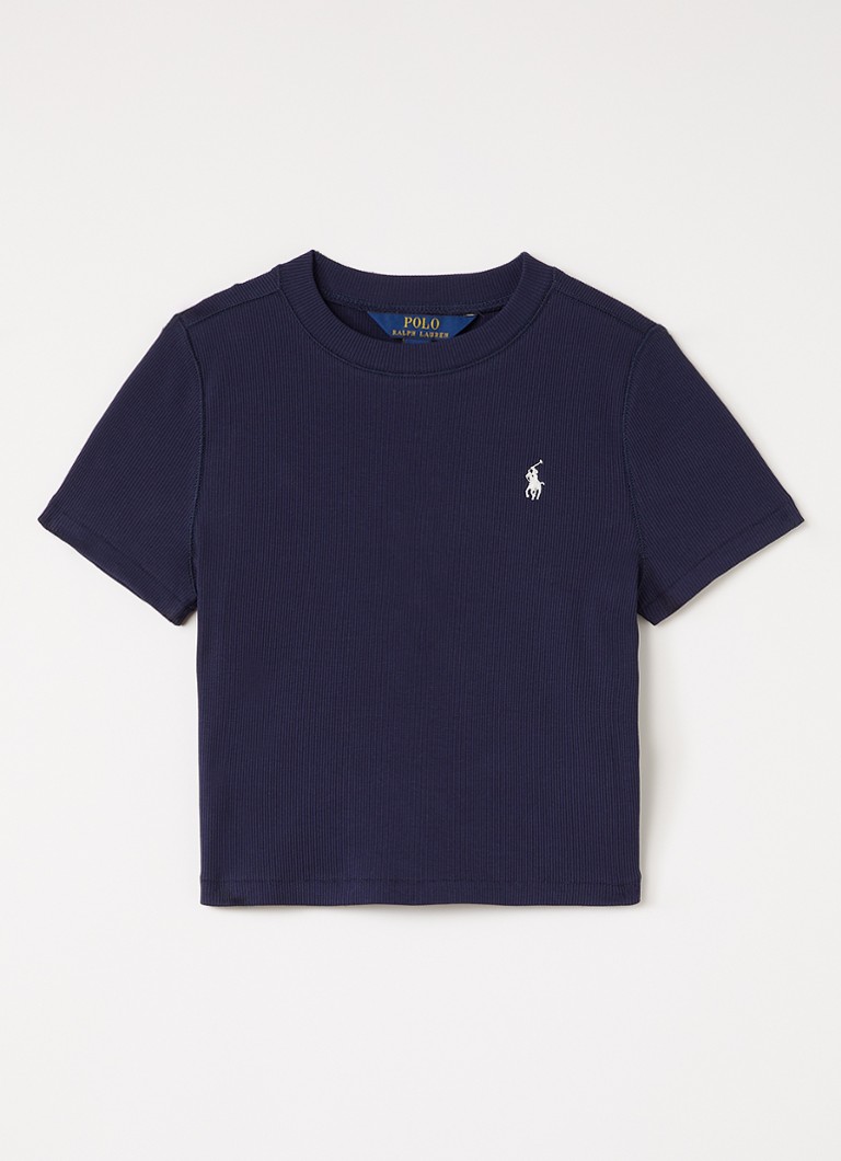 Ralph Lauren Meisjes T-shirt met ribstructuur in de kleur Donkerblauw, maat: XL=164
