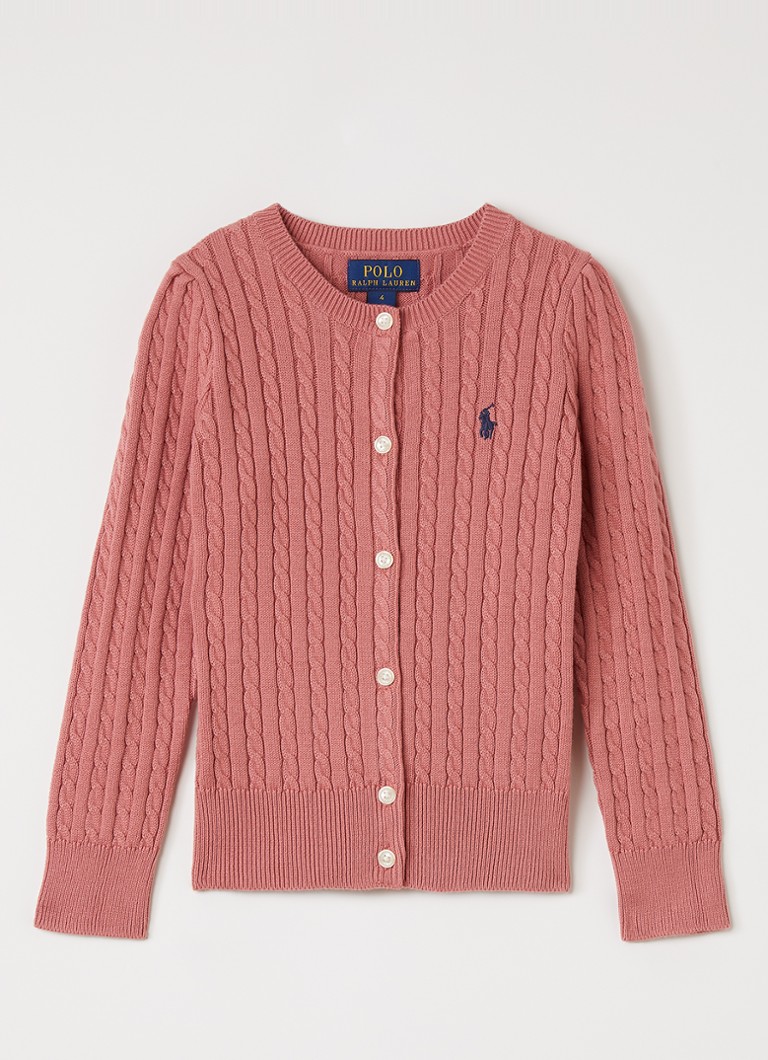 Ralph Lauren Meisjes Kabelgebreid vest met logoborduring in de kleur Roze, maat: XL=164