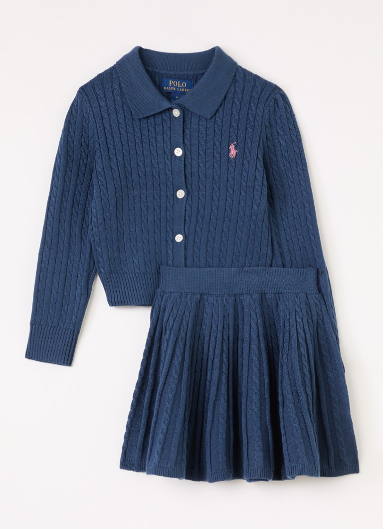 Ralph Lauren Meisjes Set van kabelgebreid vest met rok 2-delig in de kleur Donkerblauw, maat: S=128
