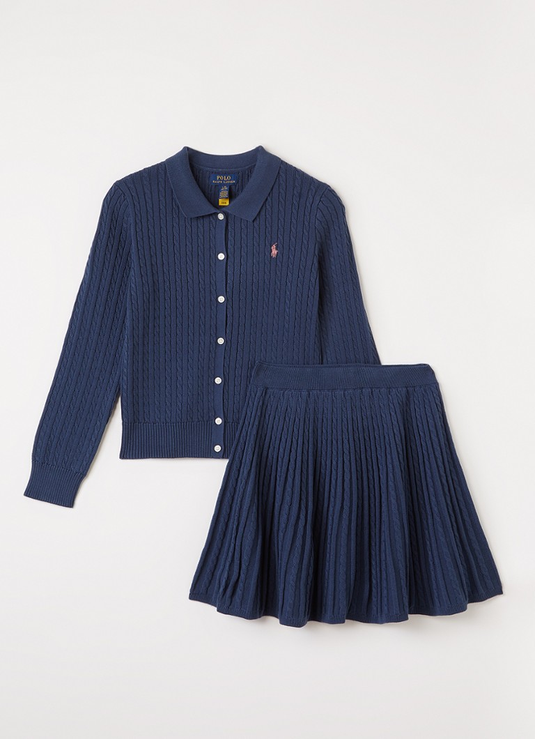 Ralph Lauren Meisjes Set van kabelgebreid vest met rok 2-delig in de kleur Donkerblauw, maat: L=152