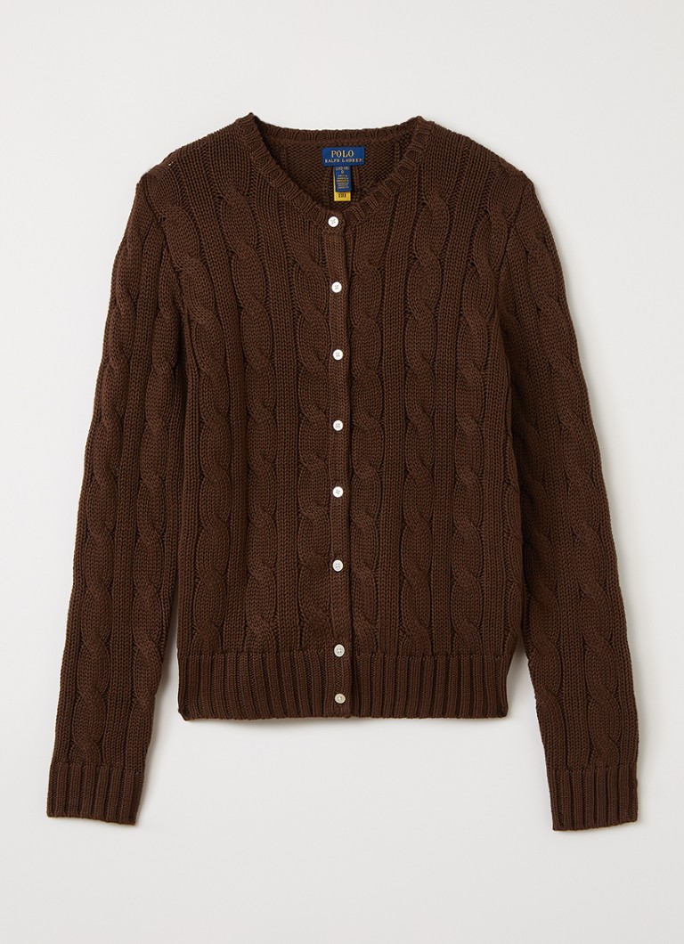 Ralph Lauren Meisjes Kabelgebreid vest met logoborduring in de kleur Lichtbruin, maat: L=152